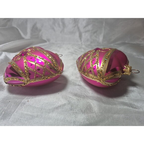 Set Of 2 Vitbis Glass Pink Jeweled Heart Shaped Ornaments Made In Poland - Picture 7 of 16